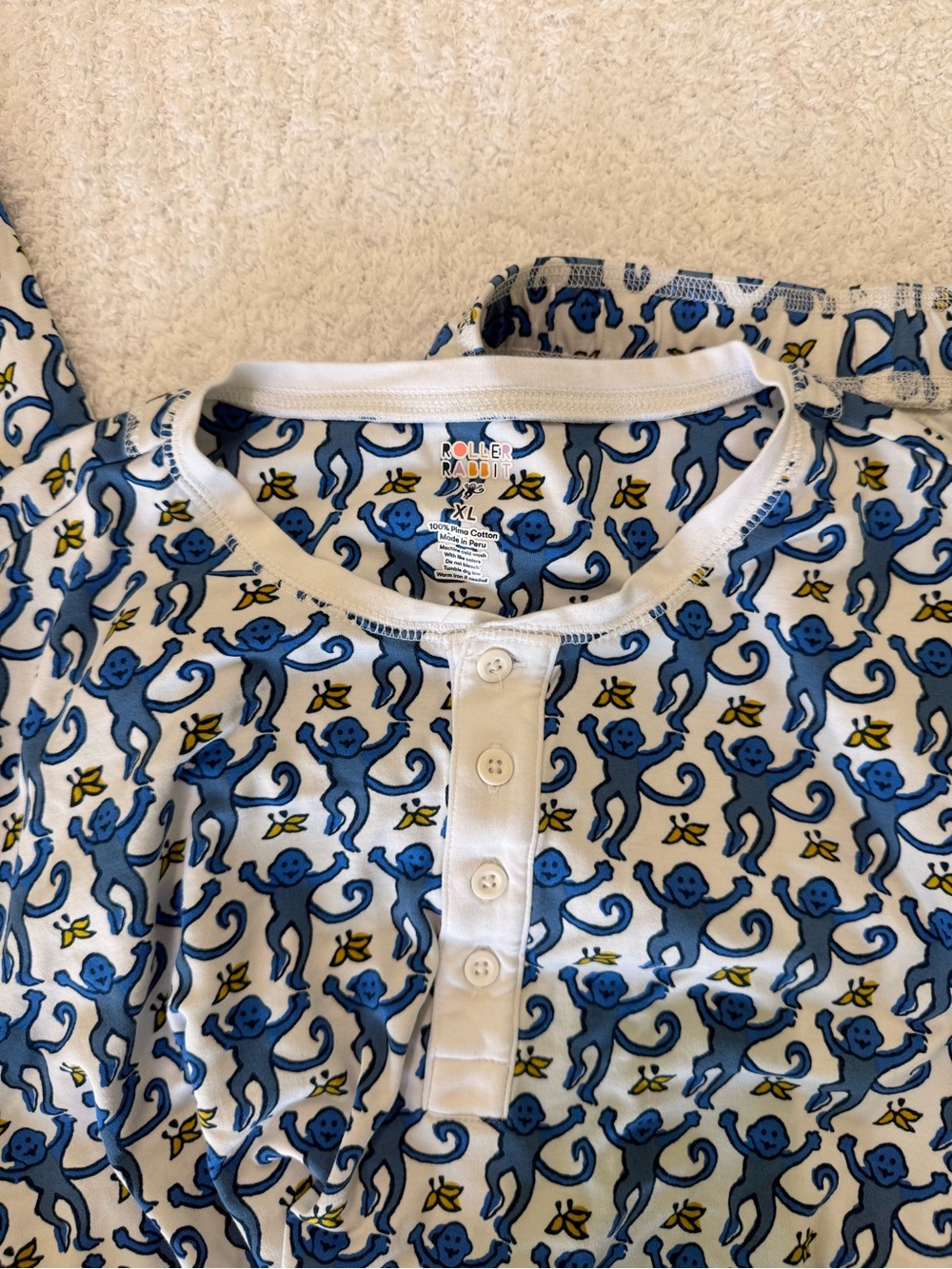 Roller Rabbit White Blue Yellow Monkey Print Pajama set - Picture 5 of 5